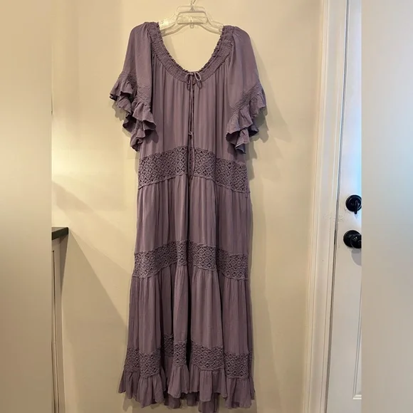 Free People Dream On Crochet Lace Maxi Dress Petrified Wood Gray Purple - Picture 3 of 12
